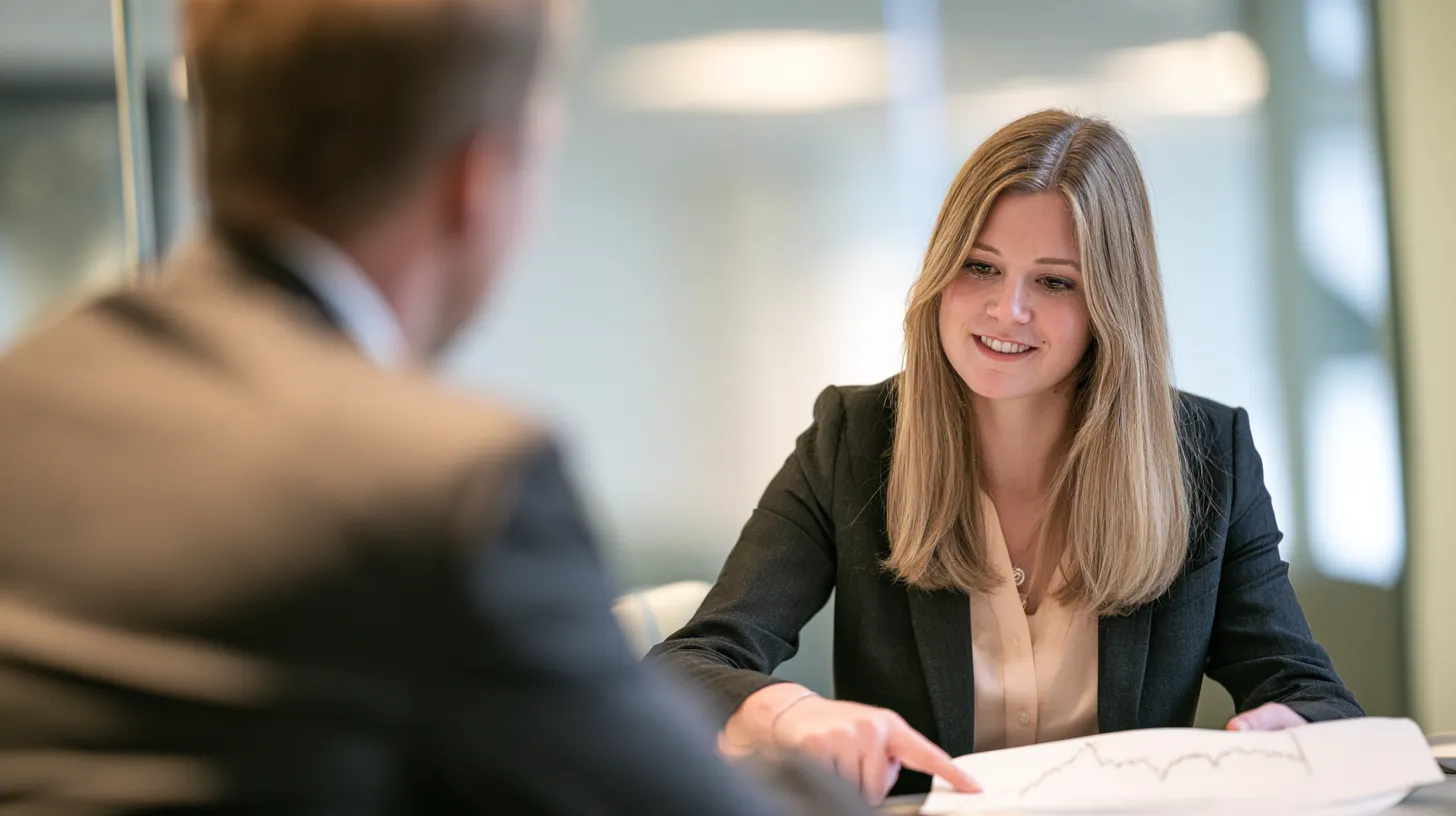 Oliv Financial advisor explaining personal loan rate charts to a borrower